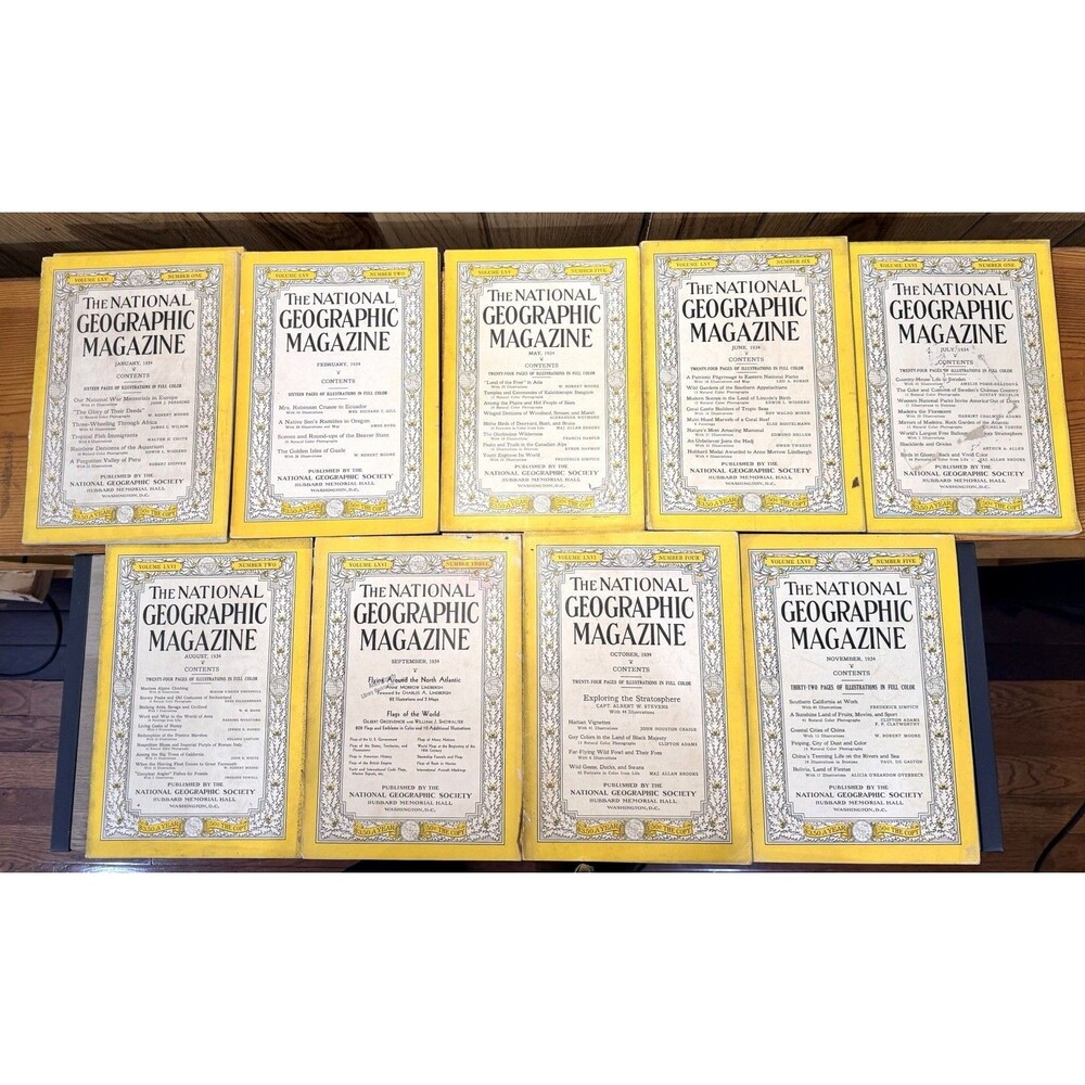 VINTAGE 1934 The NATIONAL GEOGRAPHIC MAGAZINE 14 Issues Antiques 9 Months Rare !